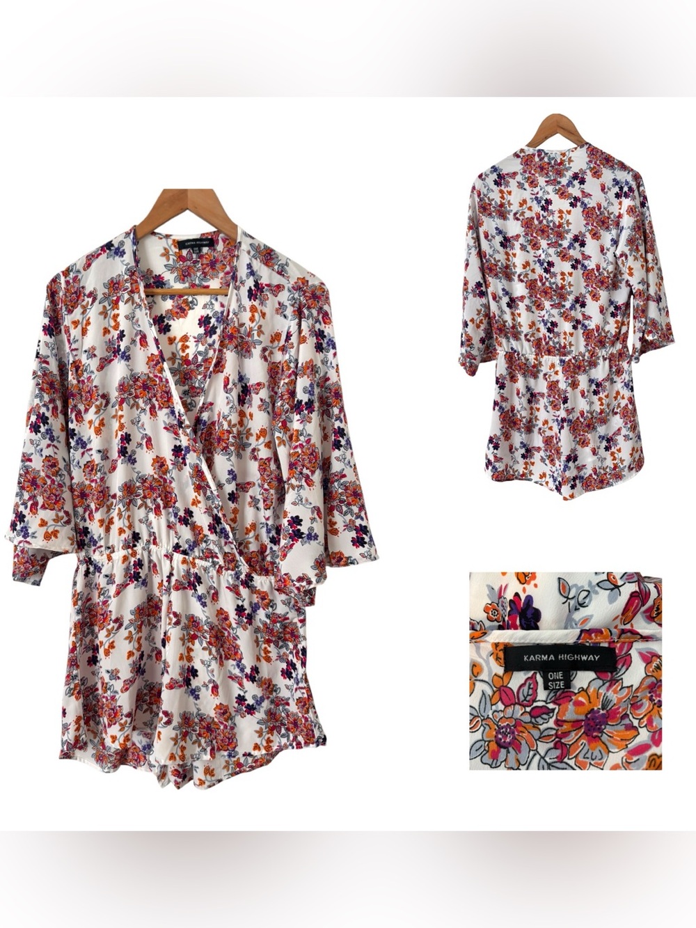 Karma Highway Floral Kimono Wrap-Style Romper